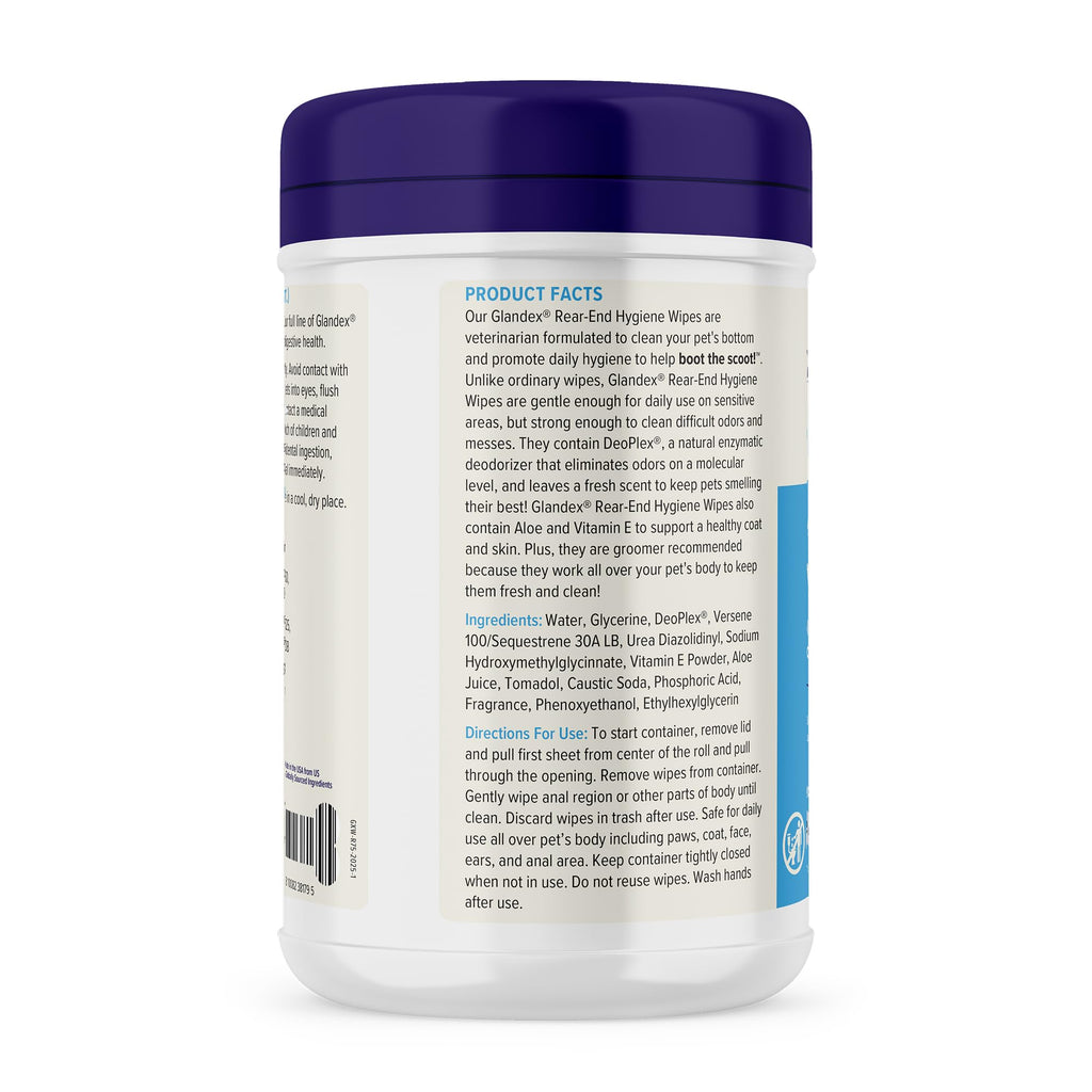 Vetnique Glandex Rear End Wipes for Dogs & Cats, Anal Gland Hygiene