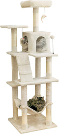 63.8 inches Multi-Level Cat Tree for Large Cats with Sisal-Covered Scratching Posts, Padded Platform, Hammock and Condo,