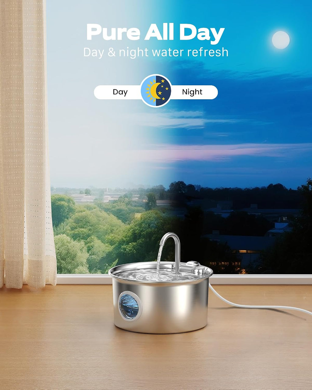 Cat Water Fountain Stainless Steel: Cat Fountain for Drinking - 88oz/2.6L