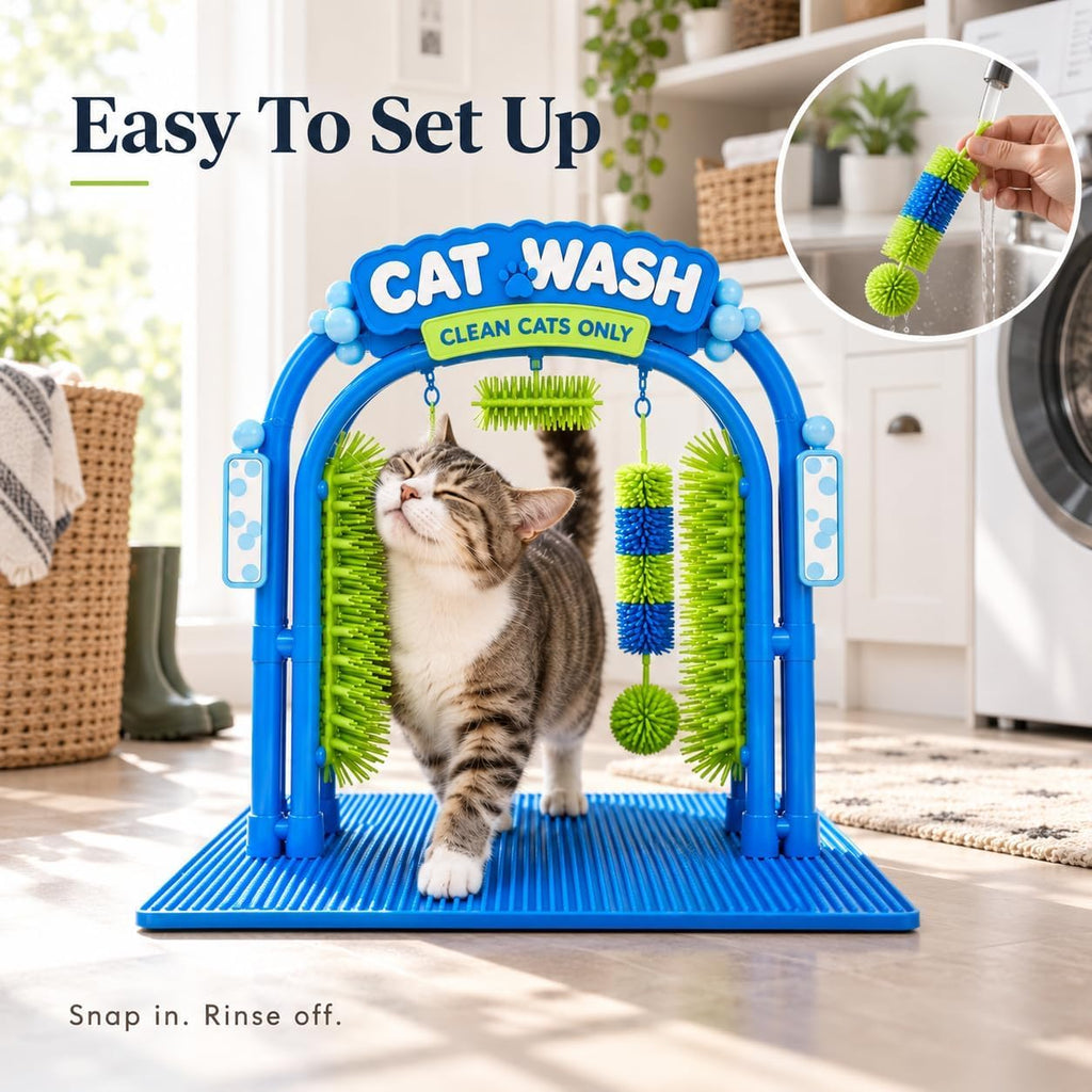 Cat Wash Grooming Station，Cat Car Wash Scratcher，Arch Grooming Station with Flexible Bristles, for Shedding, Hair Catche