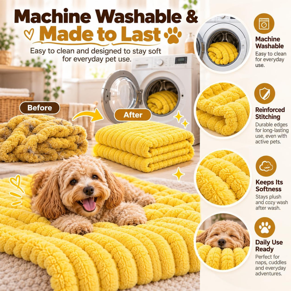Emotional Support Dog Blanket, Yellow Soft Blanket for Crates Beds Travel (S)