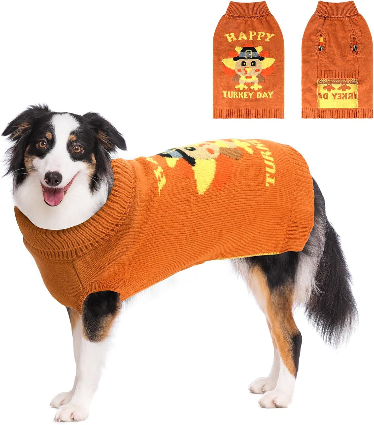 Thanksgiving Dog Sweater, Pumpkin Maple Leaf Fall Pattern, XL