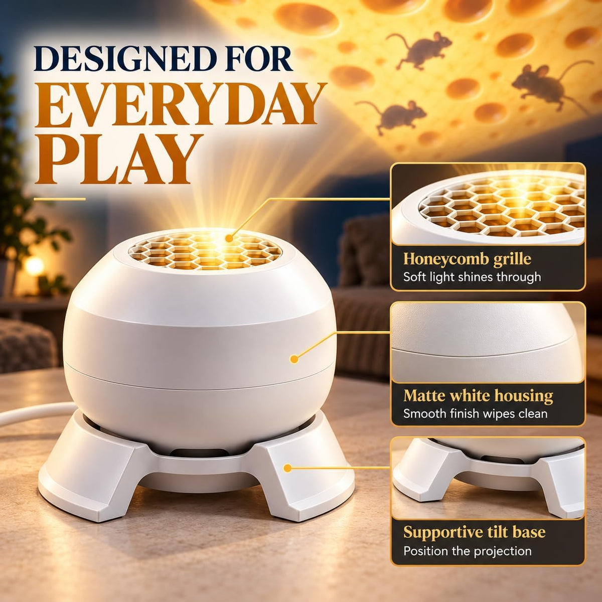 Cat Mouse Projector Light, Adjustable USB Enrichment Cat Toy for Indoor