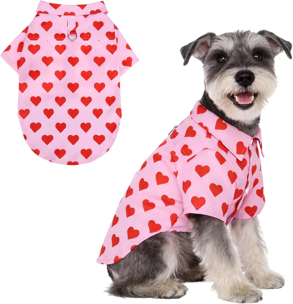 Dog Hawaiian Shirt, Dog Summer Clothes with Leash D-Ring for Medium Large Dogs, Floral Cool Beach Puppy Shirts with Sun 