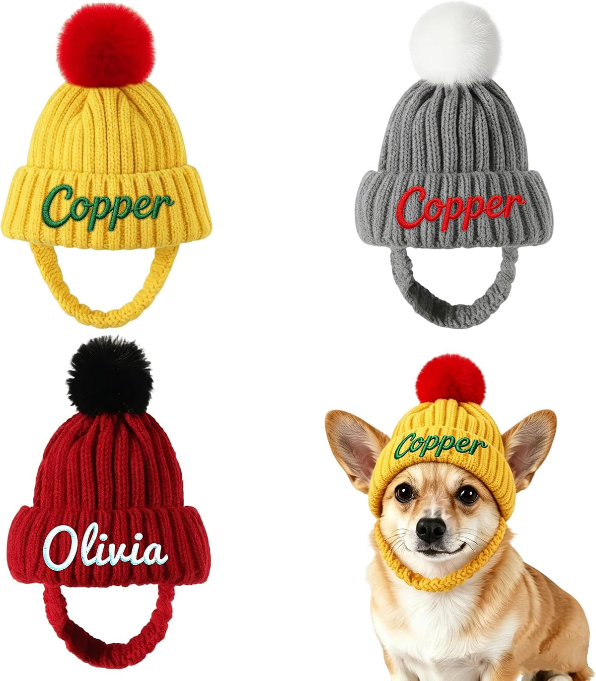 Personalized dog hats Custom Name Embroidered Knit Winter Hat Pet