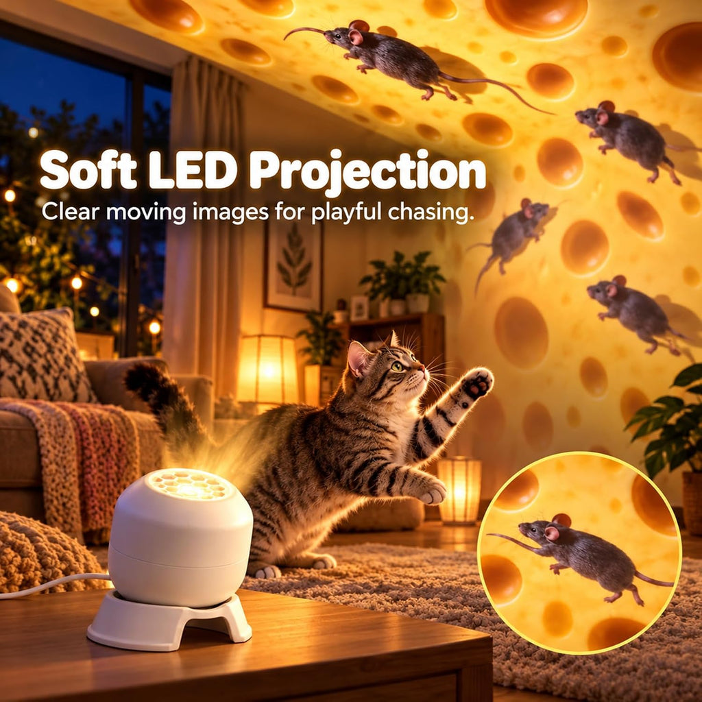 Rotating Cat Projector Toy, Interactive LED Projection Light for Kitten