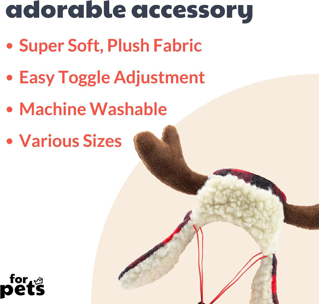 Huxley & Kent SnugFit Pet Hat for Dogs & Cats, Antler Buffalo Check, Large