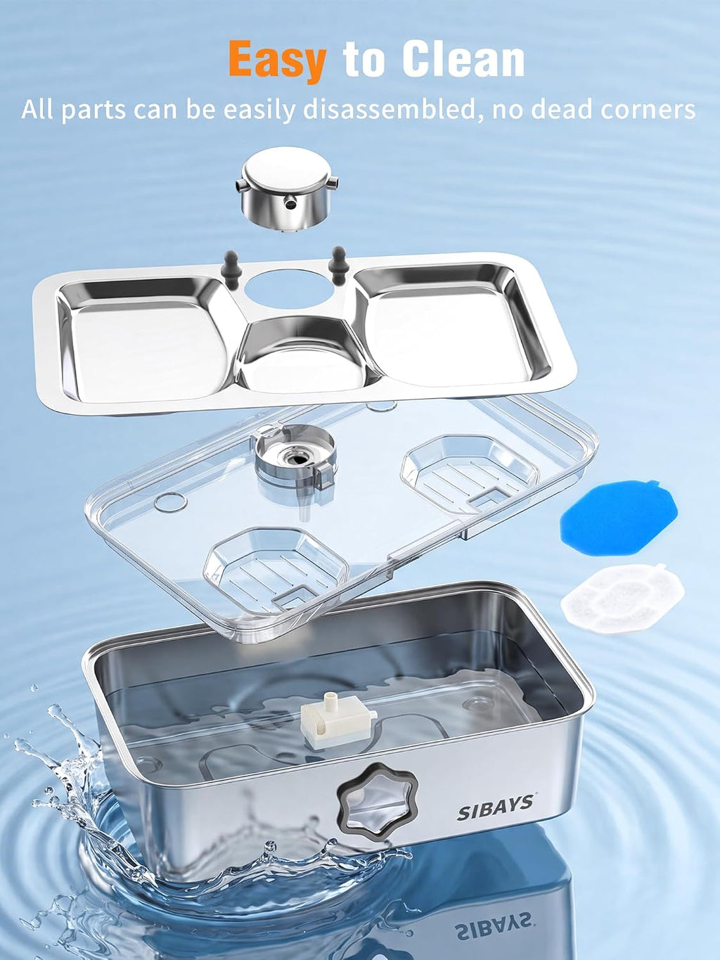 SIBAYS 4.5Gal Dog Water Fountain, Stainless Steel Pet Water Fountain FS86
