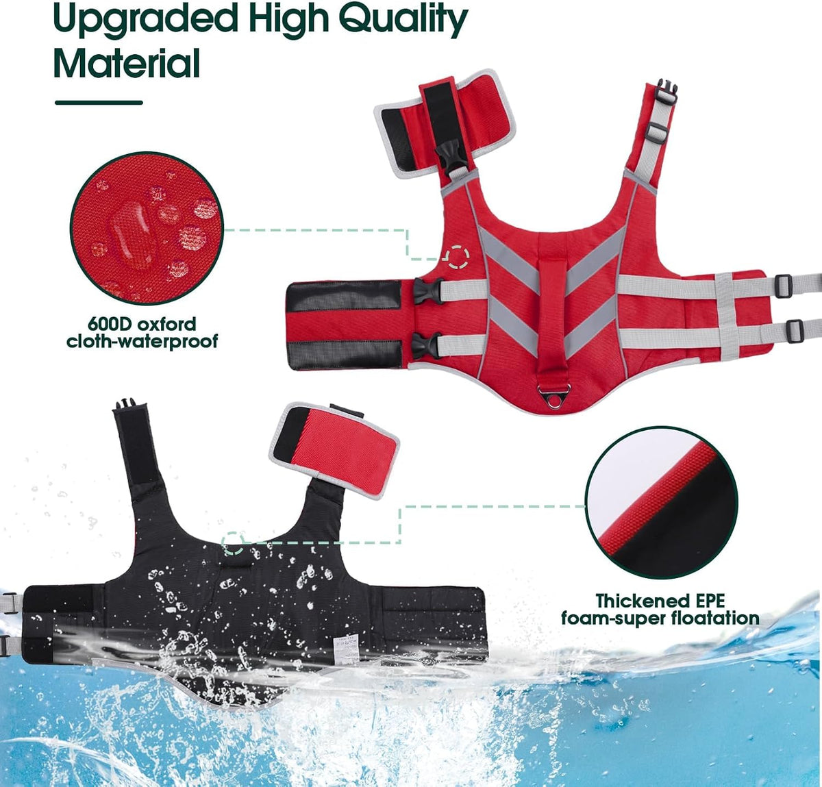 Kuoser Reflective Dog Life Jacket, Dog Life Vest for Swimming Boating