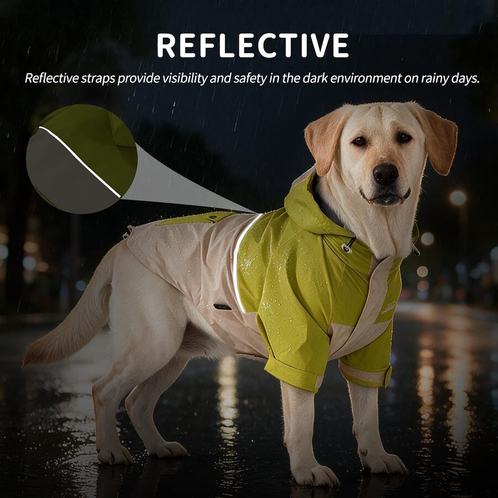 Dog Zip Up Raincoat Small Medium Large Dogs, Waterproof Dog Jacket Reflective Strips, Adjustable Hood Back Pocket,Rain G