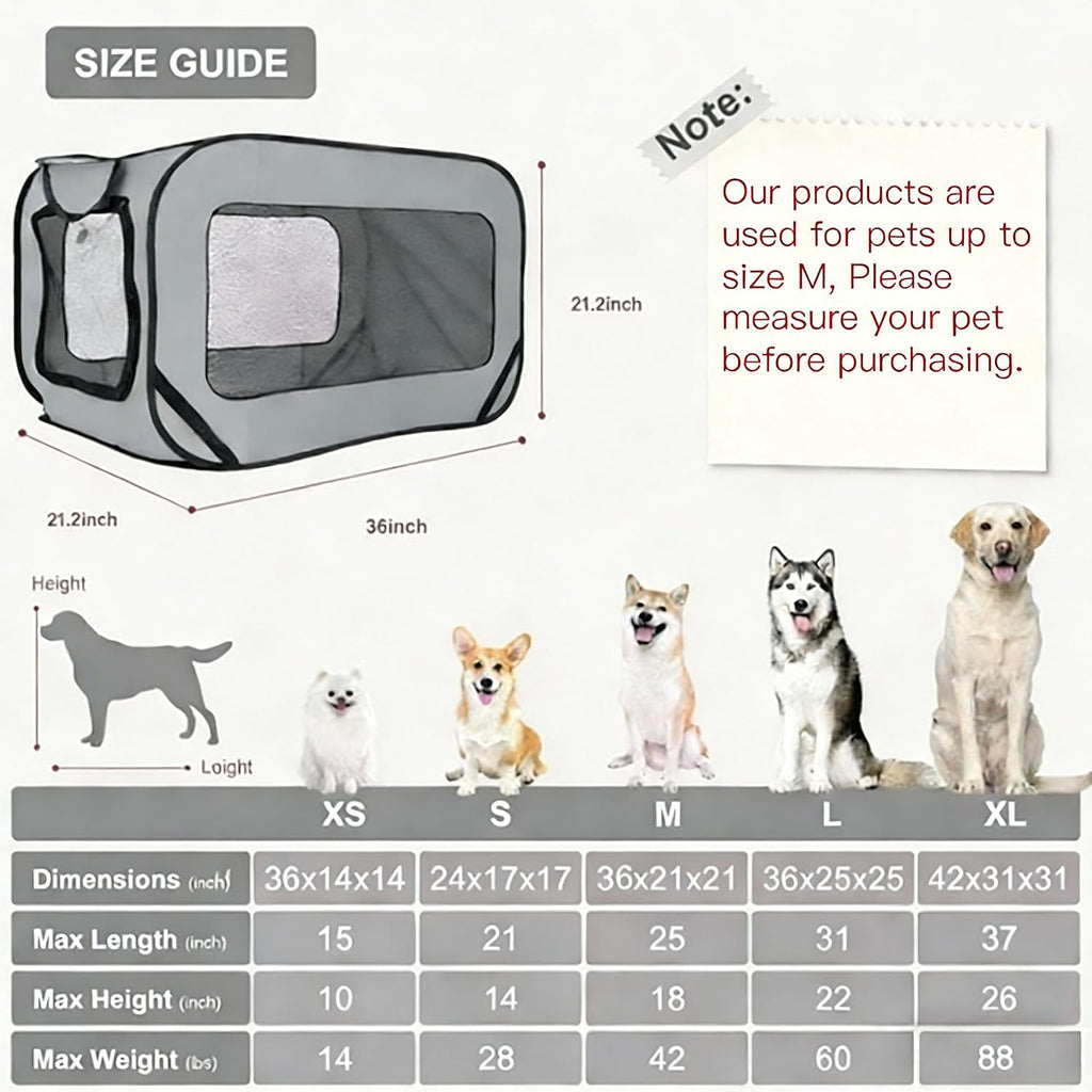 Foldable Dog Kennel for Medium Dogs 36-inch, Portable Waterproof Dog Crate, Pop-Up Indoor/Outdoor Pet Cage & Car Seat Tr