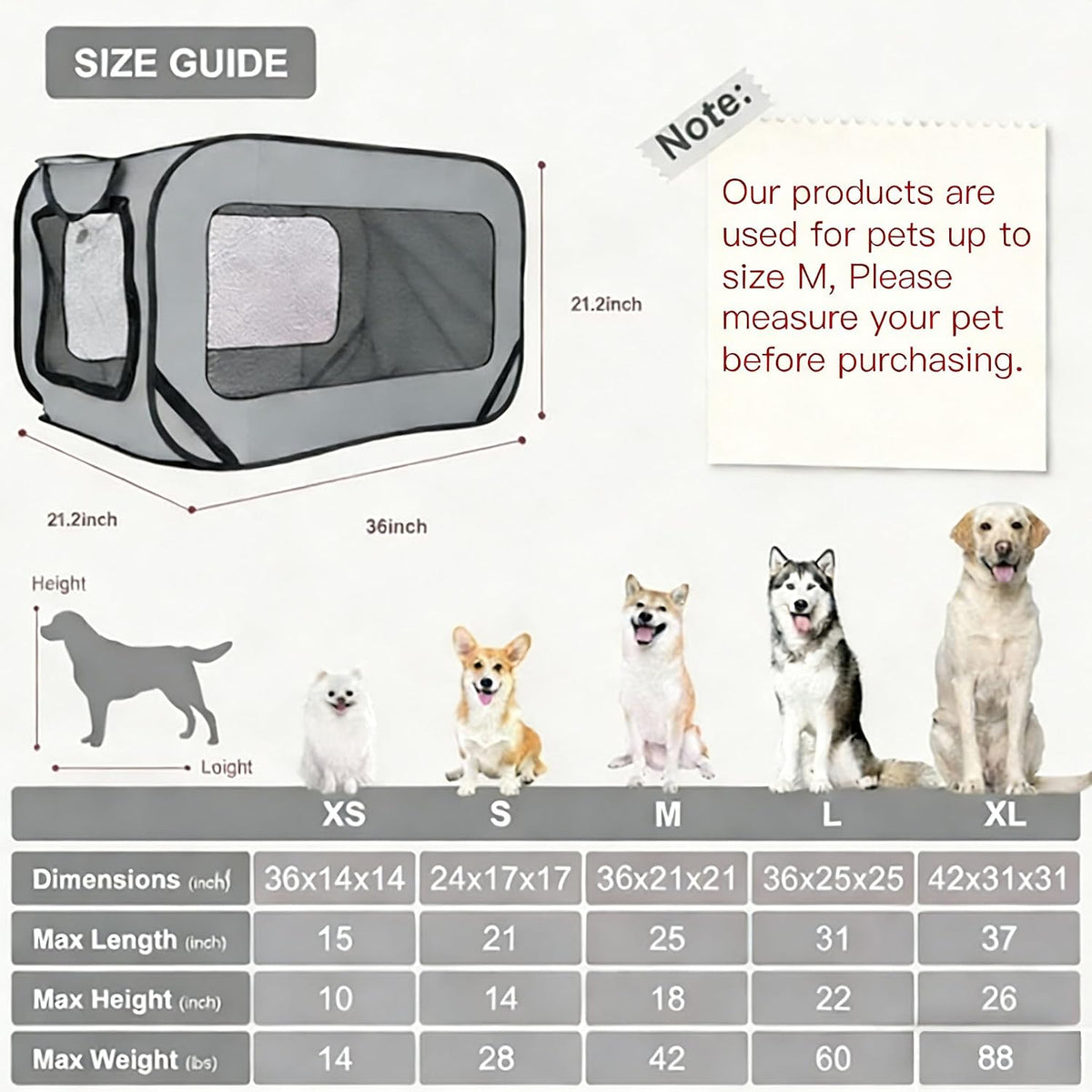Foldable Dog Kennel for Medium Dogs 36-inch, Portable Waterproof Dog Crate, Pop-Up Indoor/Outdoor Pet Cage & Car Seat Tr