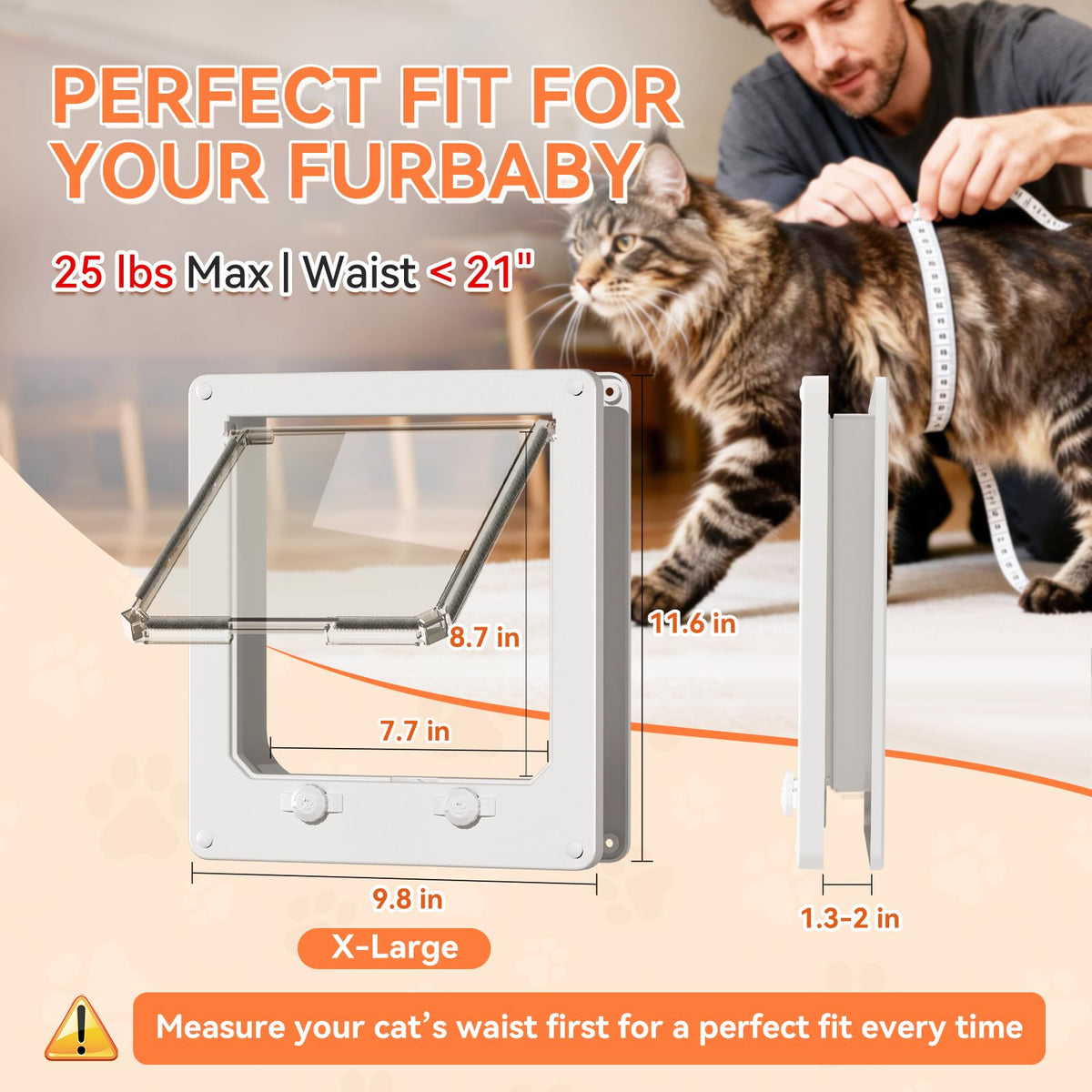 LIBBEPET Cat Door Interior Door, 4 Way Locking for Cats ≤25 lbs，Extra Large