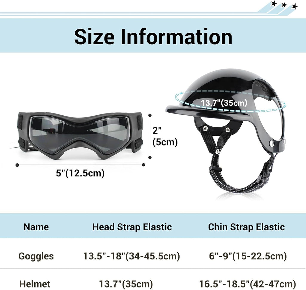 Dog Helmet and Goggles for Small Dogs - Pet Goggles Pet Motorcycle Helmet Hat with Ear Holes Adjustable Straps Safety He