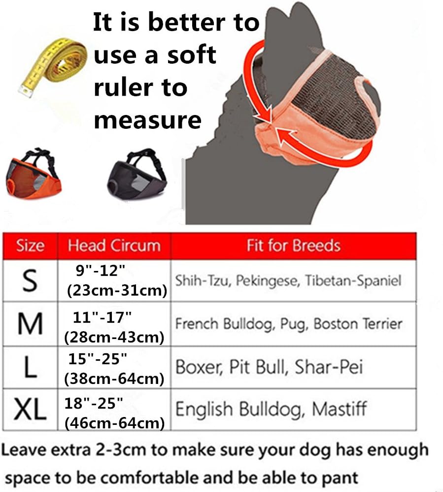 Short Snout Dog Muzzle- Adjustable Breathable Mesh Bulldog Muzzle for Biting Chewing Barking Training Grooming Dog Mask,