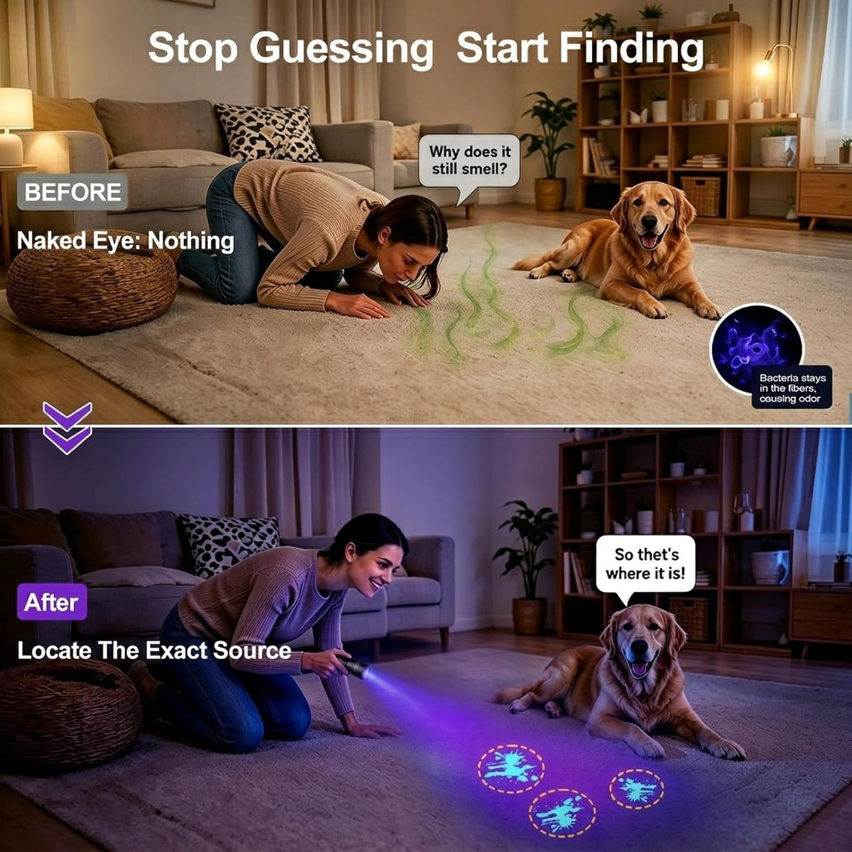 Vansky 365nm UV Flashlight for Pet: 99% Enhance Hidden Stain Detection Rate