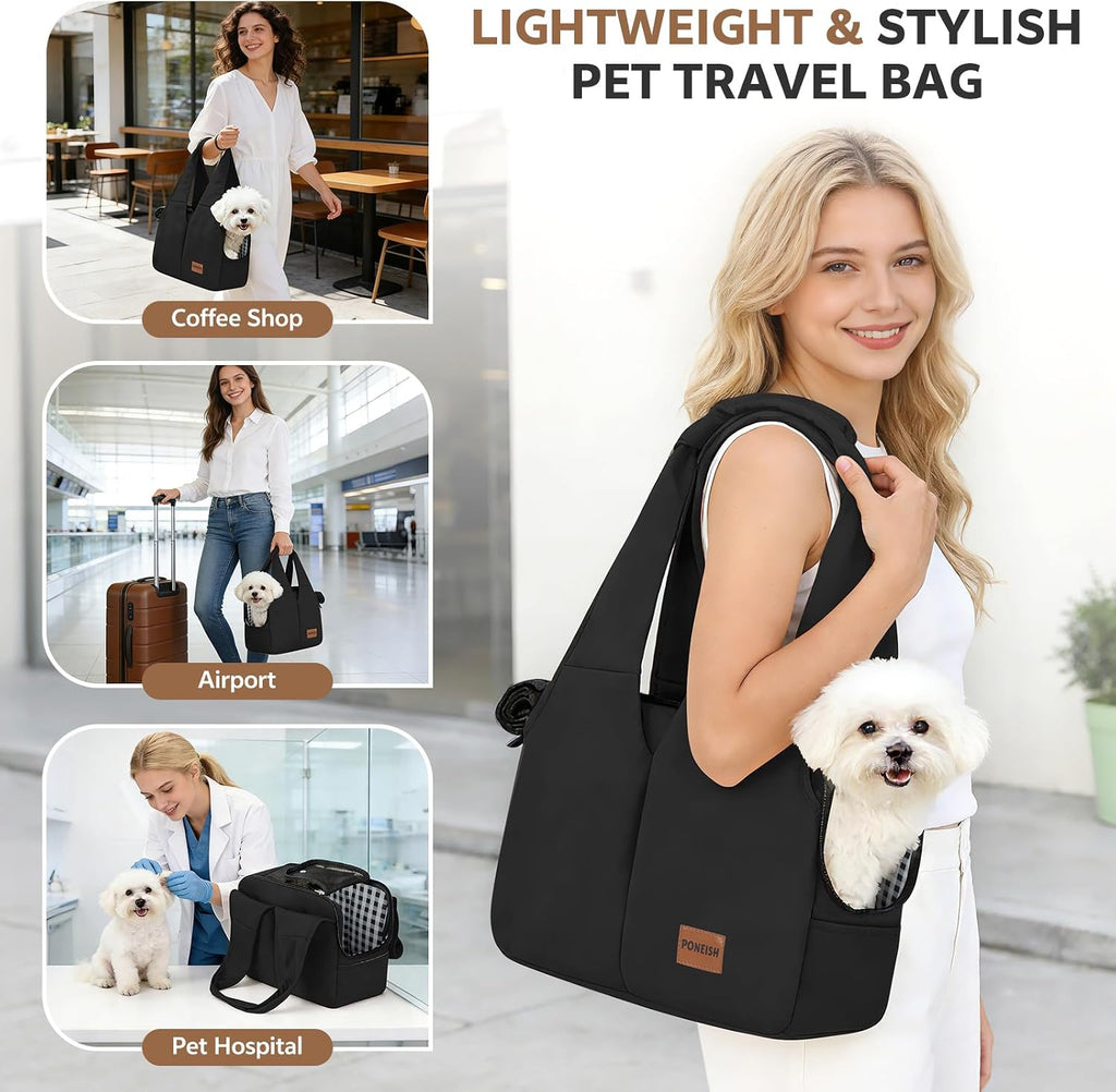 Dog Purse Carrier for Small Dogs and Cats, Soft-Sided Pet Tote Bag with 6 Large Pockets, Collapsible Travel Puppy Carrie