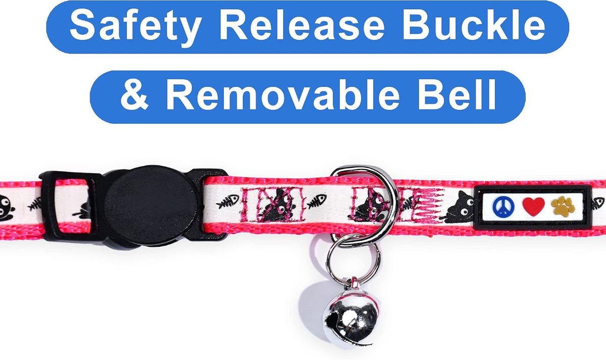 Pawtitas Glow in the Dark Cat Collar with Breakaway Safety Buckle & Bell Adjustable Kitten Collar, Pink