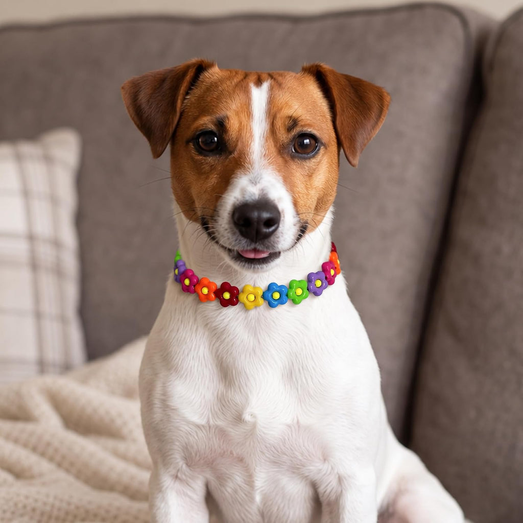 Vibrant Flower Beaded Dog Necklace, Adjustable Fashion Pet Jewelry