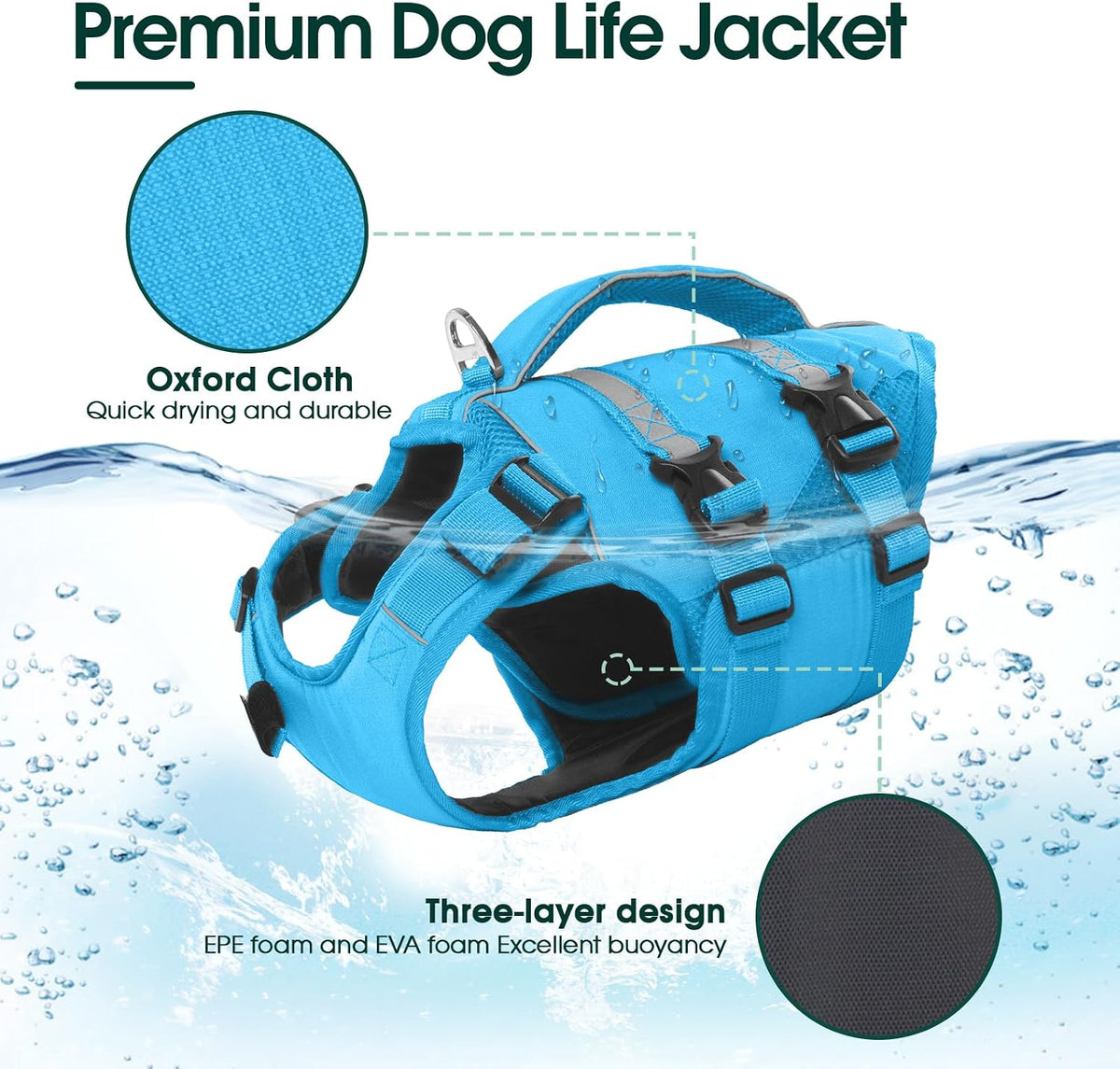 Kuoser Dog Life Jacket, High Flotation Dog Life Vest for Swimming Boating