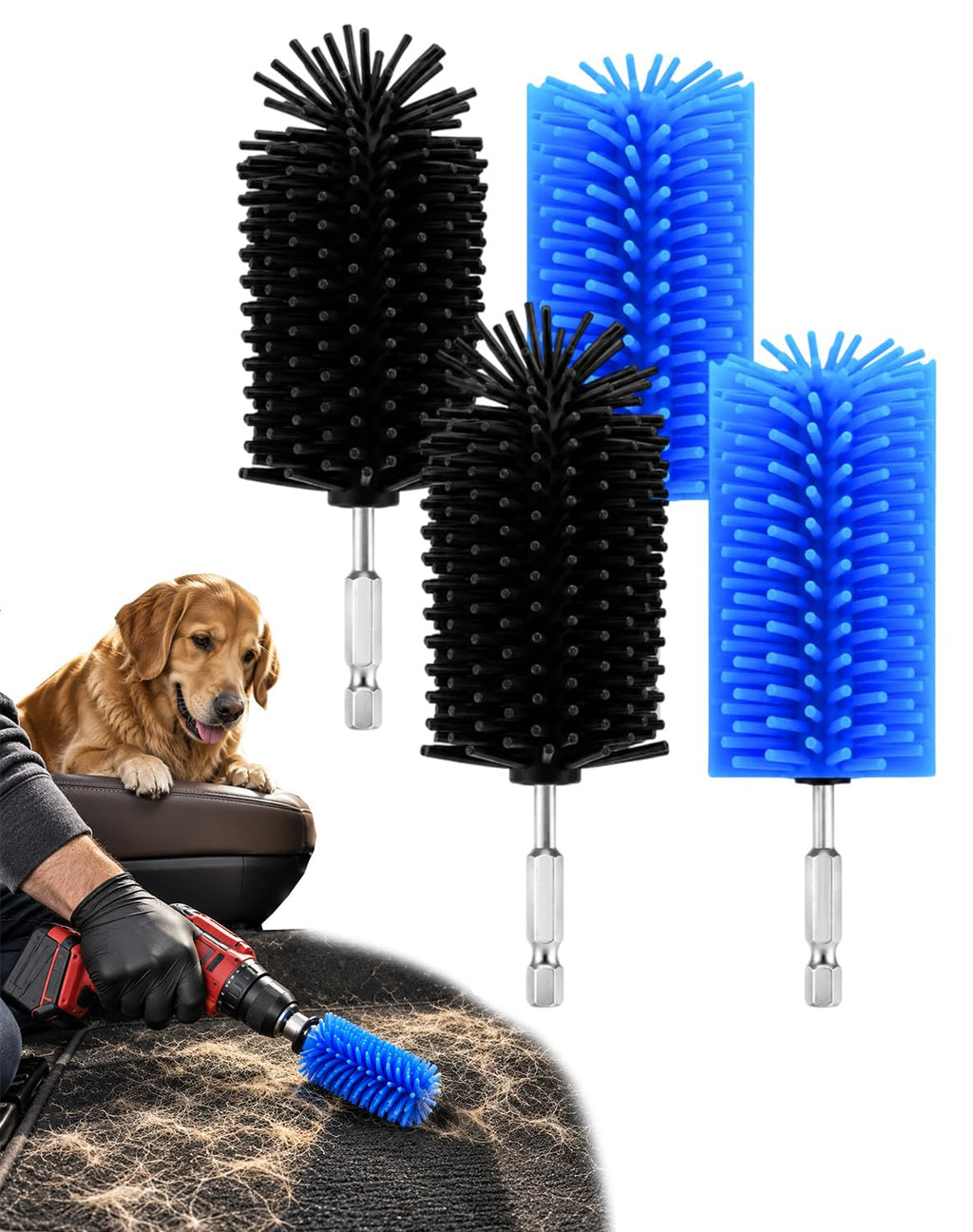 Silicone Drill Brush Pet Hair Removal with Hex Adapters，1 Set