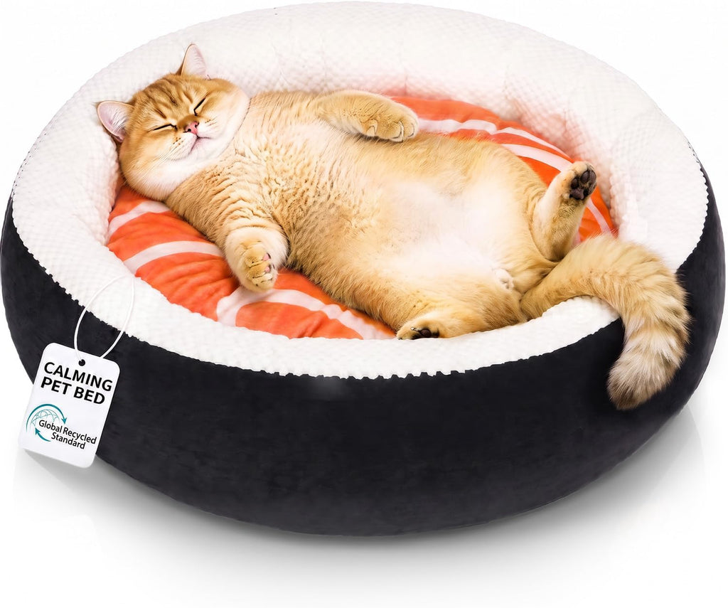 Donut Calming Cat Bed for Indoor Cats, Washable Pet Bed, 21in