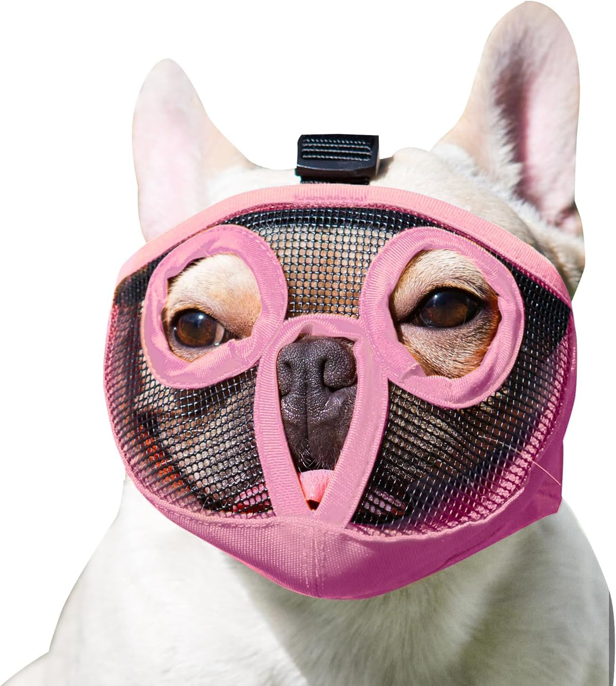 Short Snout Dog Muzzle- Adjustable Breathable Mesh Bulldog Muzzle for Biting Chewing Barking Training Grooming Dog Mask,