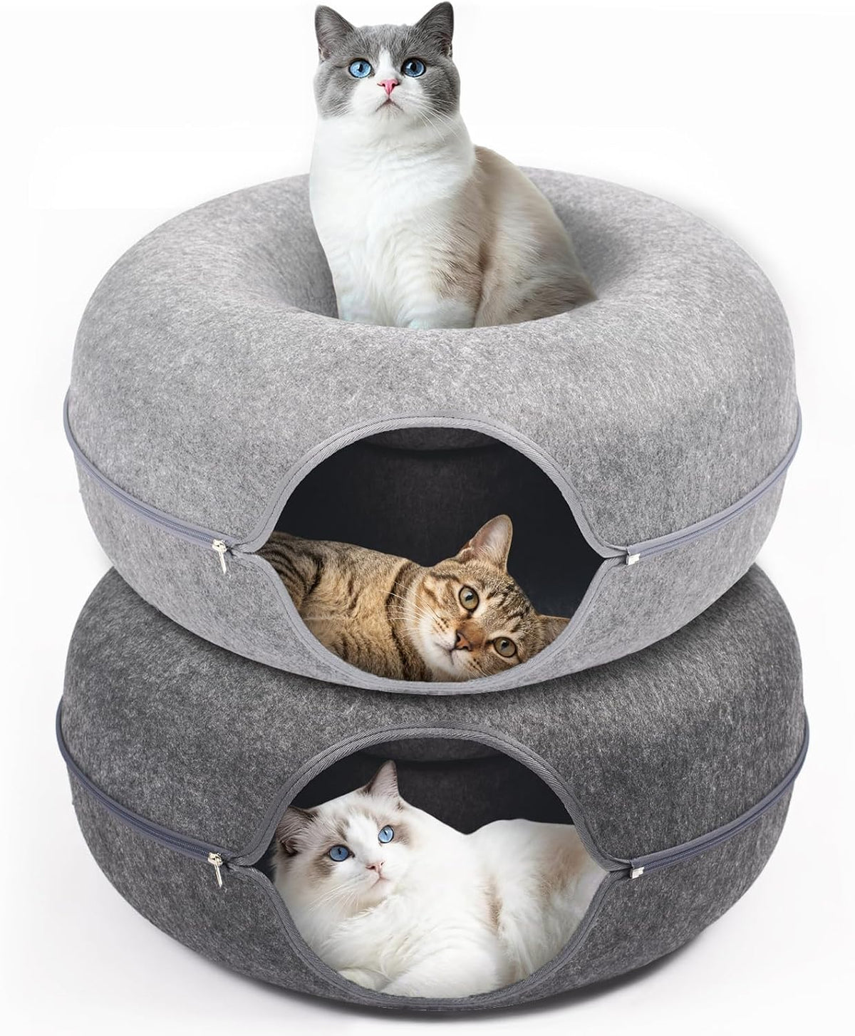 Large Peekaboo Cat Cave Donut Tunnel 24" for Indoor Cats, Pink