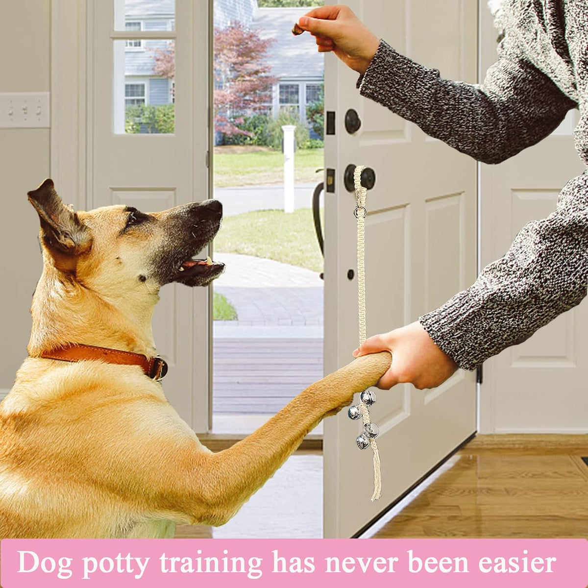 Dog Hanging Doorbells| 6 Extra Loud Dog Potty Training Bells| Adjustable Durable Braided Rope Door Bell for Dogs to Ring