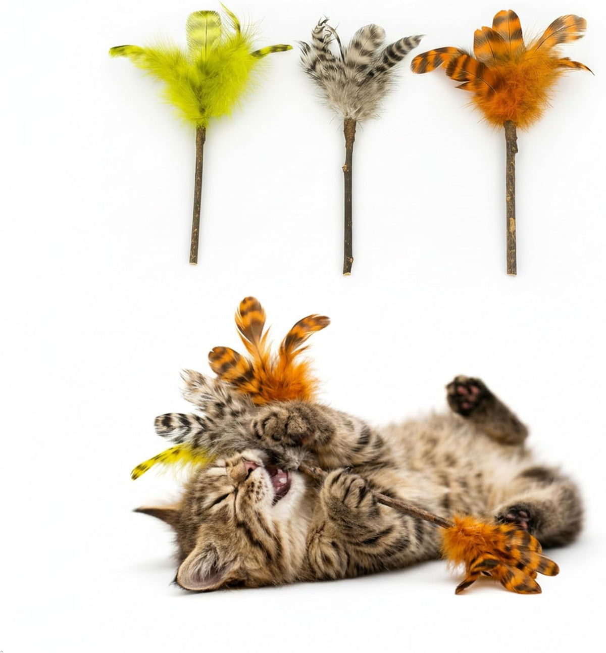 Silvervine Feather Cat Toys, 3 Pack Natural Feather Chew Toys