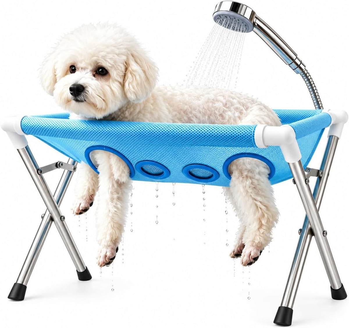 Pet Shower Holder with Stand, 8-Hole Dog Grooming Hammock for Bathing, Nail Trimming & Paw Care, Pet Grooming Harness fo