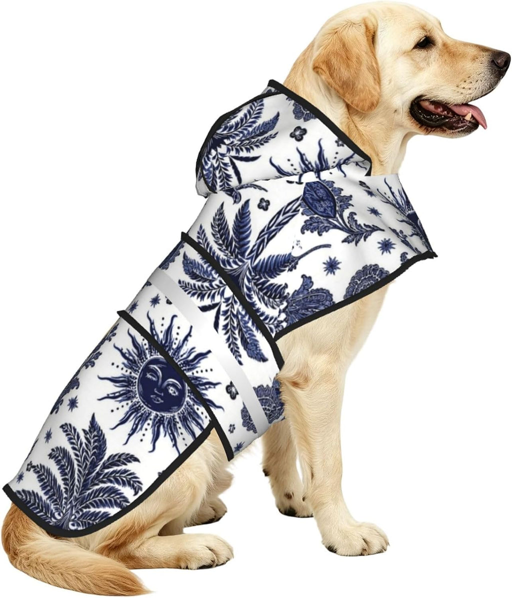 Pink Daisy Floral Pattern Dog Raincoat with Hood, Reflective Strips, Leash Opening, Water Resistant Large