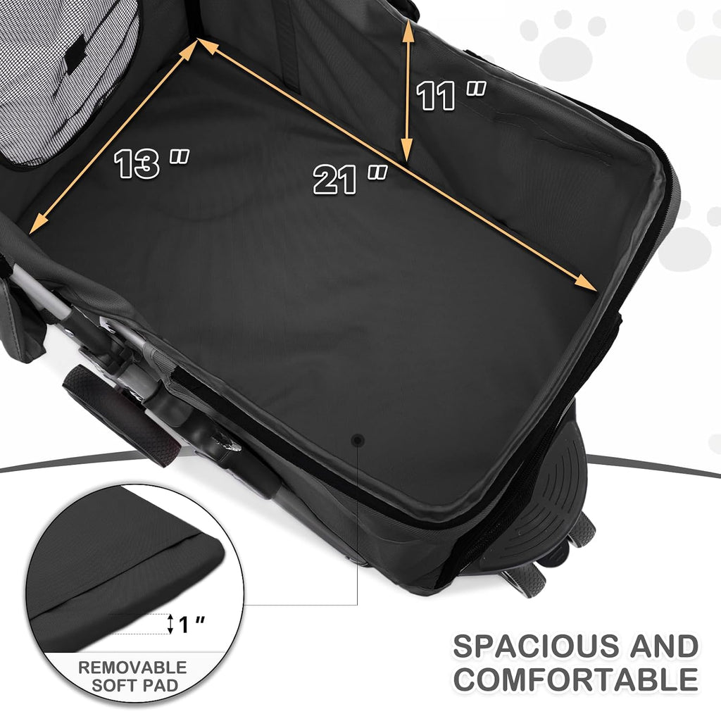 MoNiBloom Pet Stroller for Small/Medium Dogs and Cats up to 33 lbs, Black