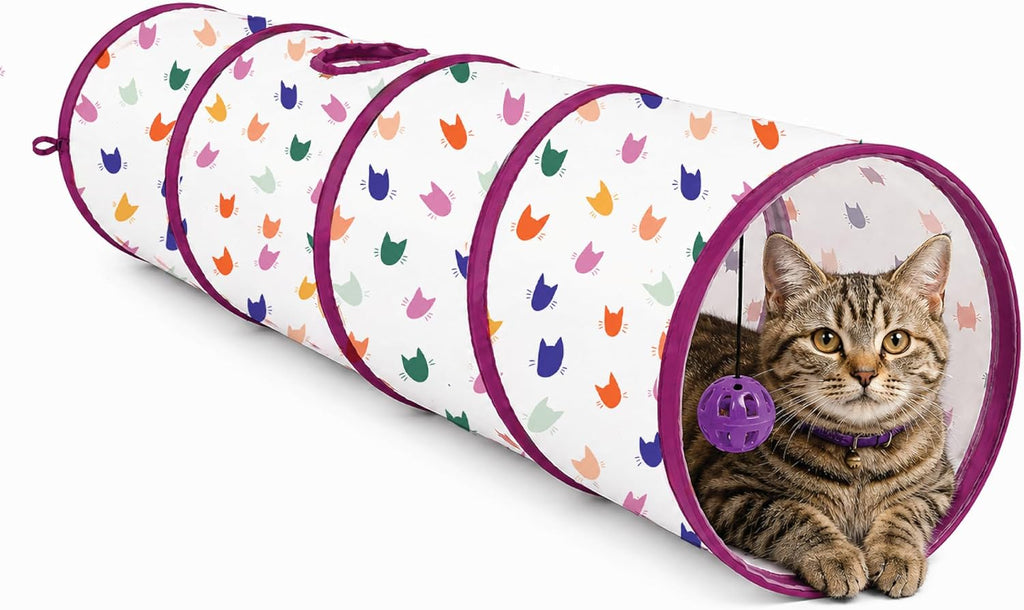ASPCA Cat Tunnel with Rattle Toy – Interactive Collapsible Cat Tunnel for Indoor Cats, Crinkle Play Tunnel with Hanging 
