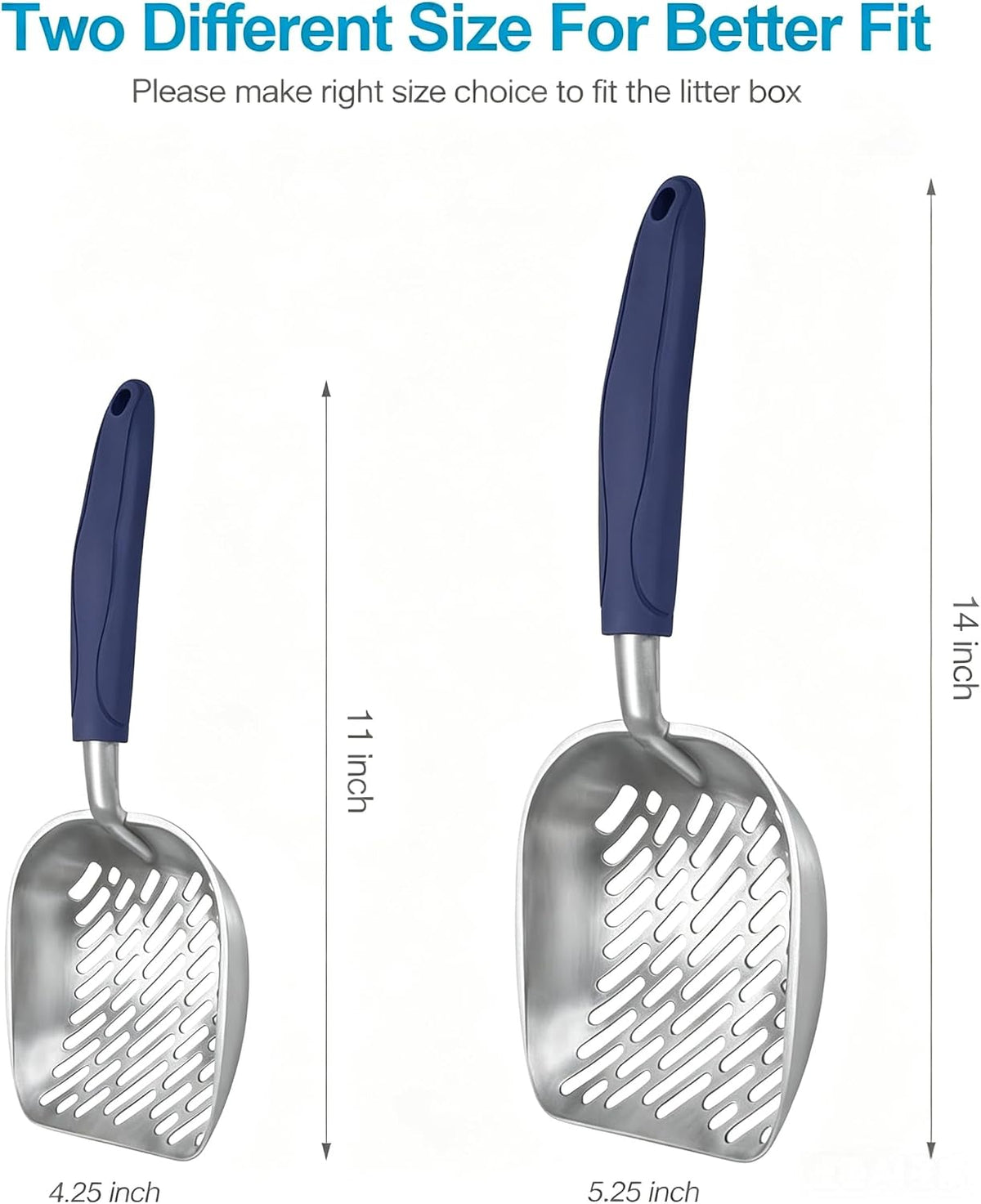 Cat Litter Scoop, Aluminum Alloy Sifter, Kitty Metal Scooper, Deep Shovel with Diagonal Sifting Hole, Long Handle, Kitte