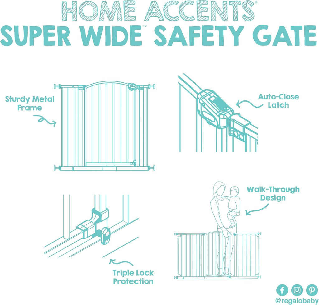 Regalo Safety 30.5"-58" Extra Wide Baby Gate, Bottom of Stairs & Doorways