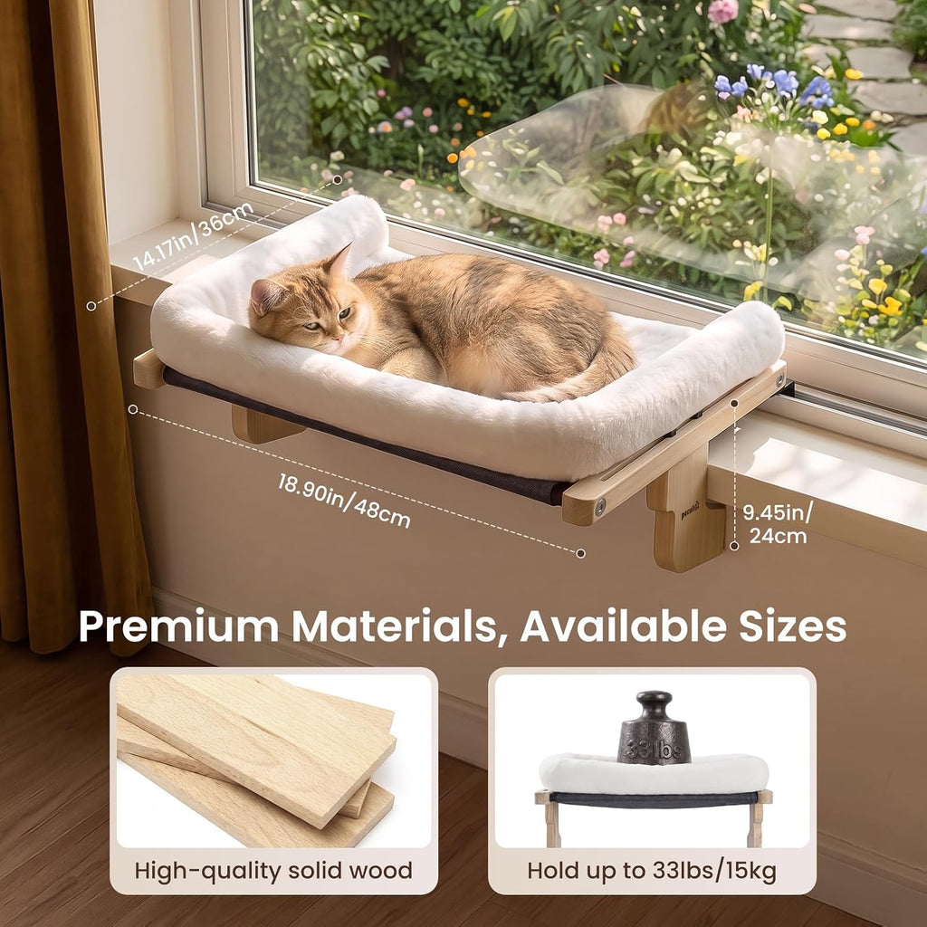 Pecute Cat Windowsill Perch, Cloud-Soft Cat Bed with Wood Frame, 18.9"L