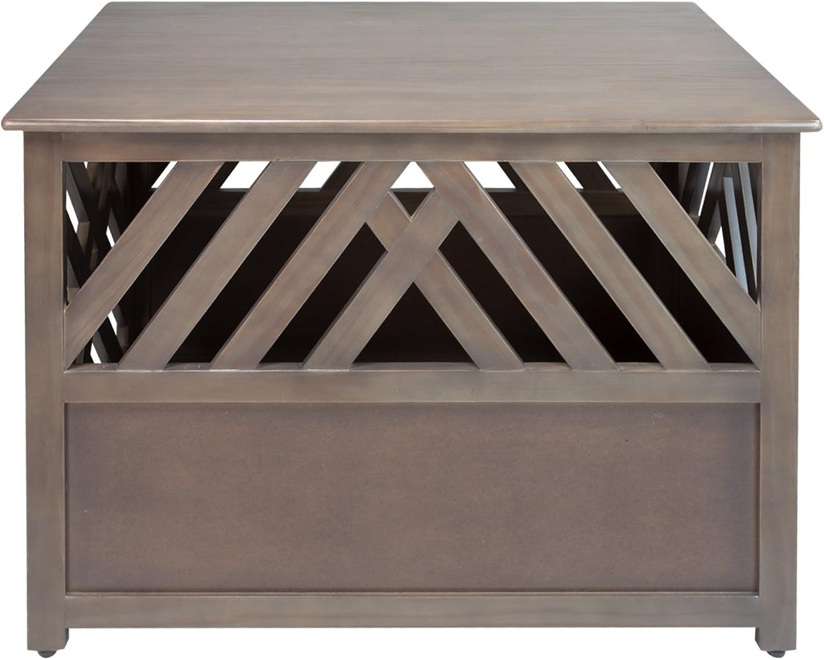 Casual Home Wooden Lattice Pet Crate, End Table, Taupe Gray