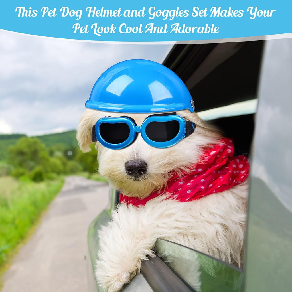 Frienda Dog Helmet and Goggles, UV Protection Doggy Sunglasses and 4 Inch Padded Puppy Motorcycle Helmet Adorable Dog Go