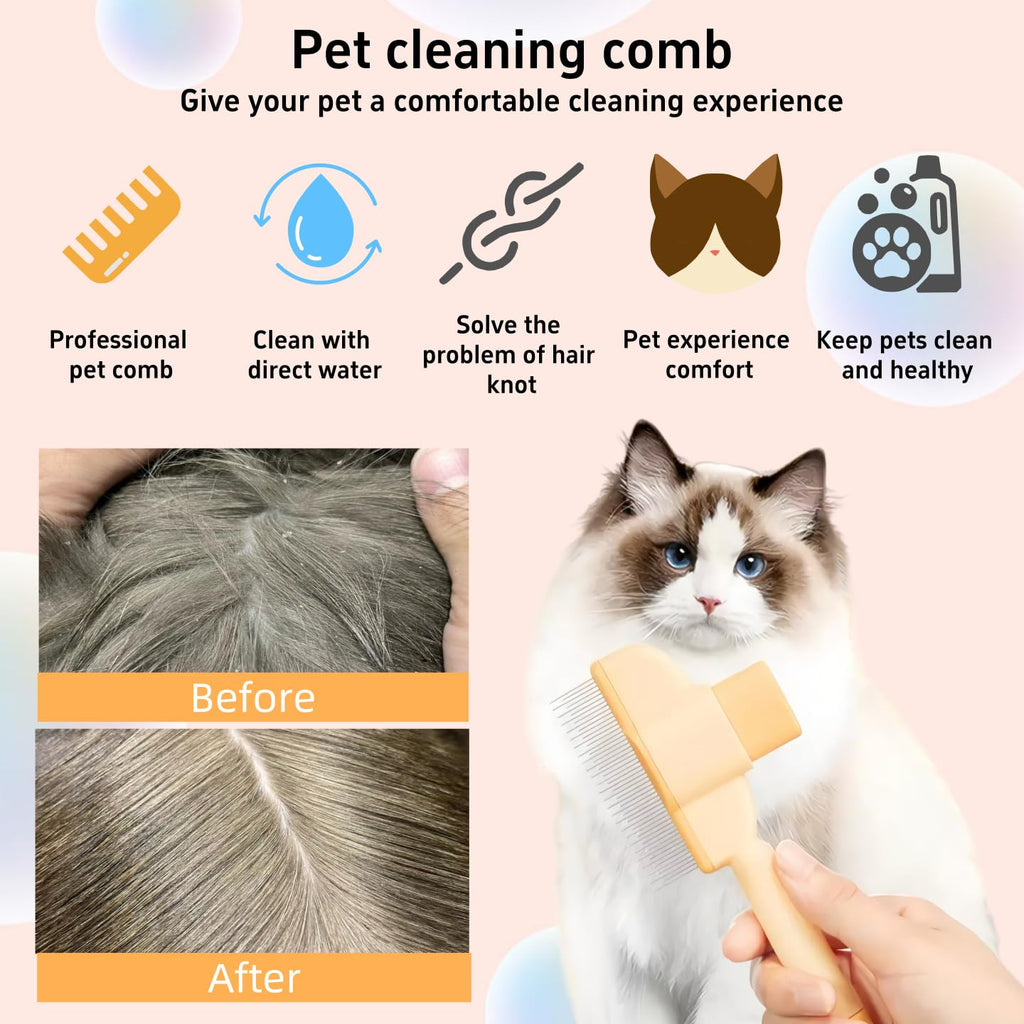 TemApex 2PCS Pet Comb for Dogs & Cats with Long & Short Stainless Steel Metal Teeth for Shedding and Tangles, Self-Clean