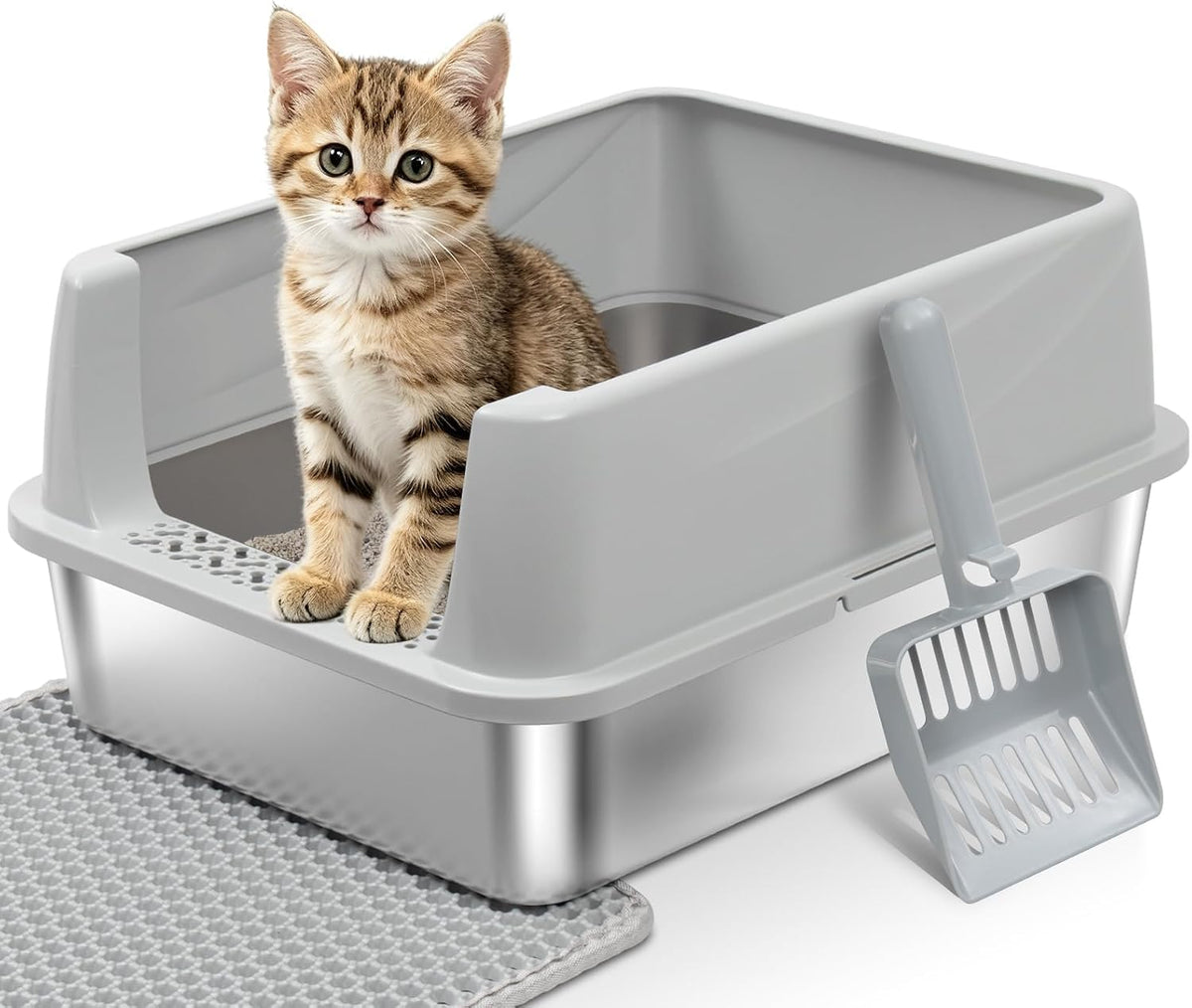XL Stainless Steel Litter Box with Lid, Extra Large Cat Litter Box