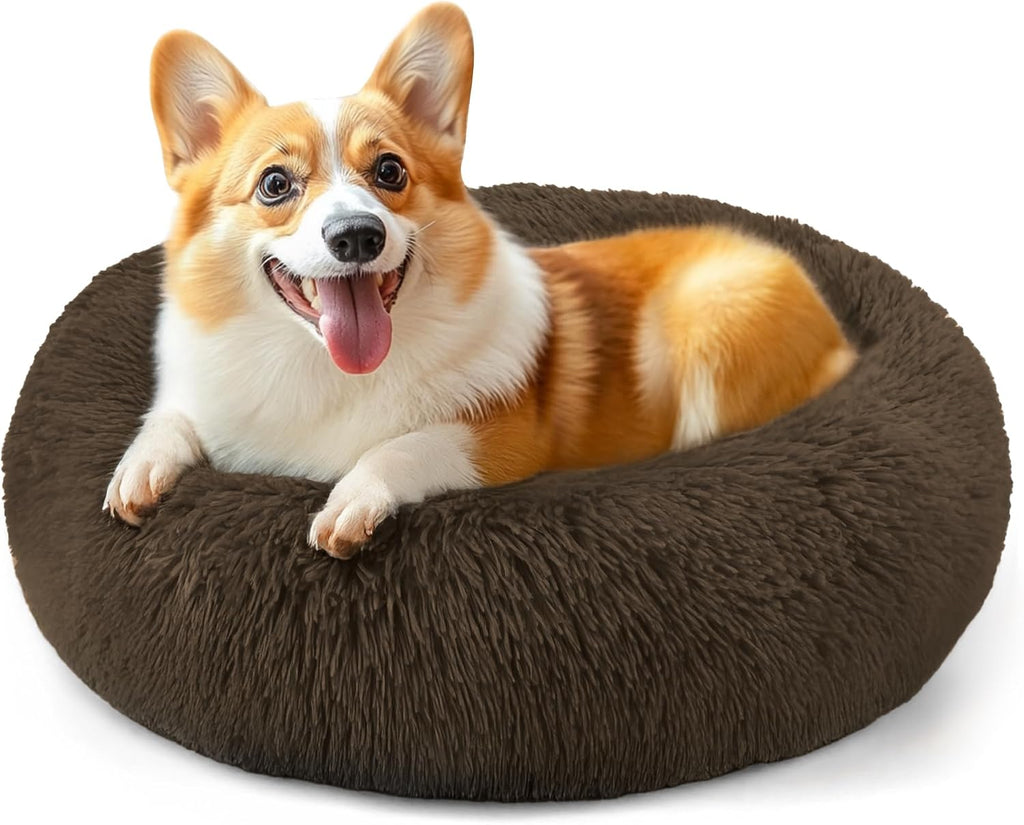 Hoewina Dog & Cat Bed for Indoor Cats, 20in Calming Donut Bed Tie-dye Gray