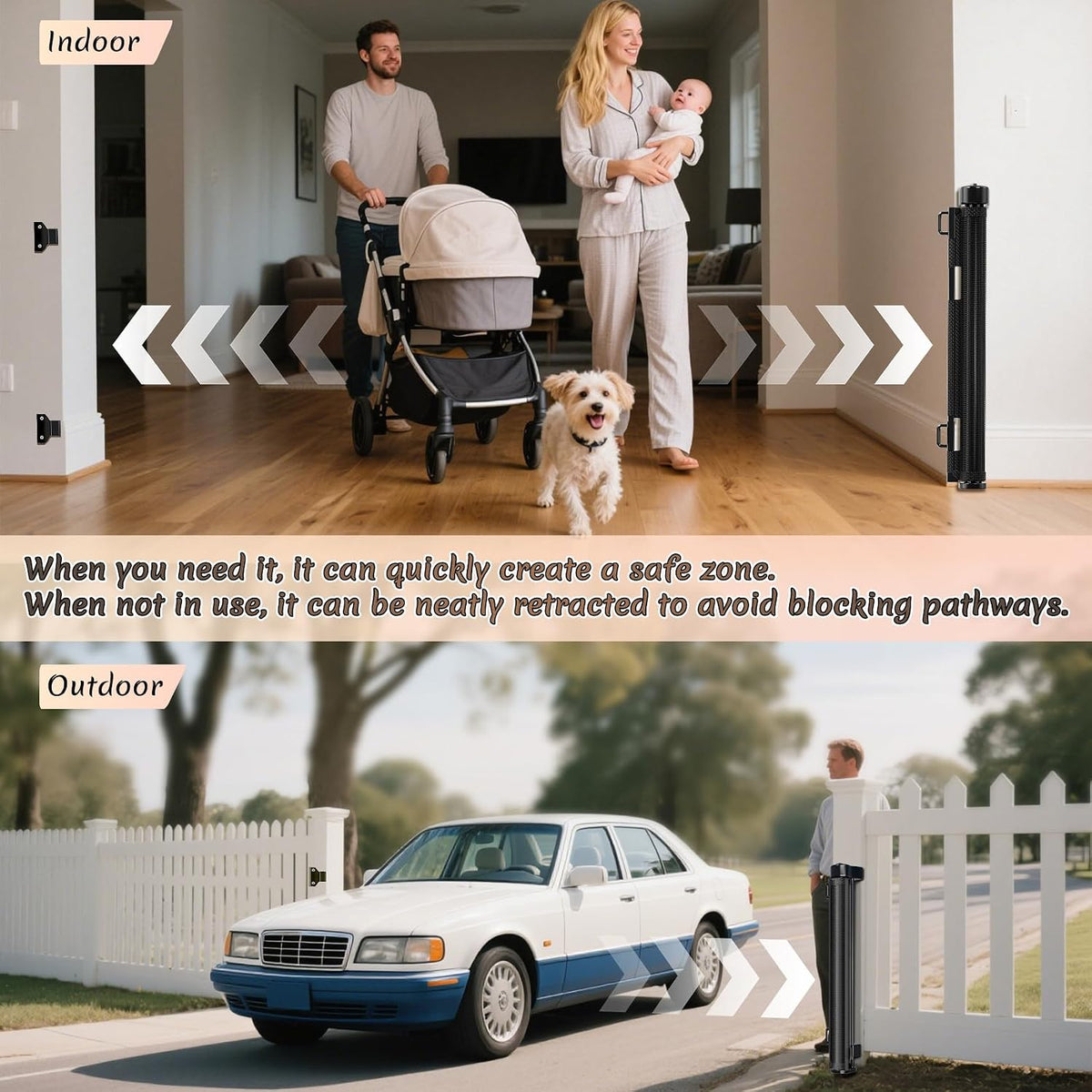 Miumoon 200 inch Reinforced Retractable Baby Gates 42 inch Tall