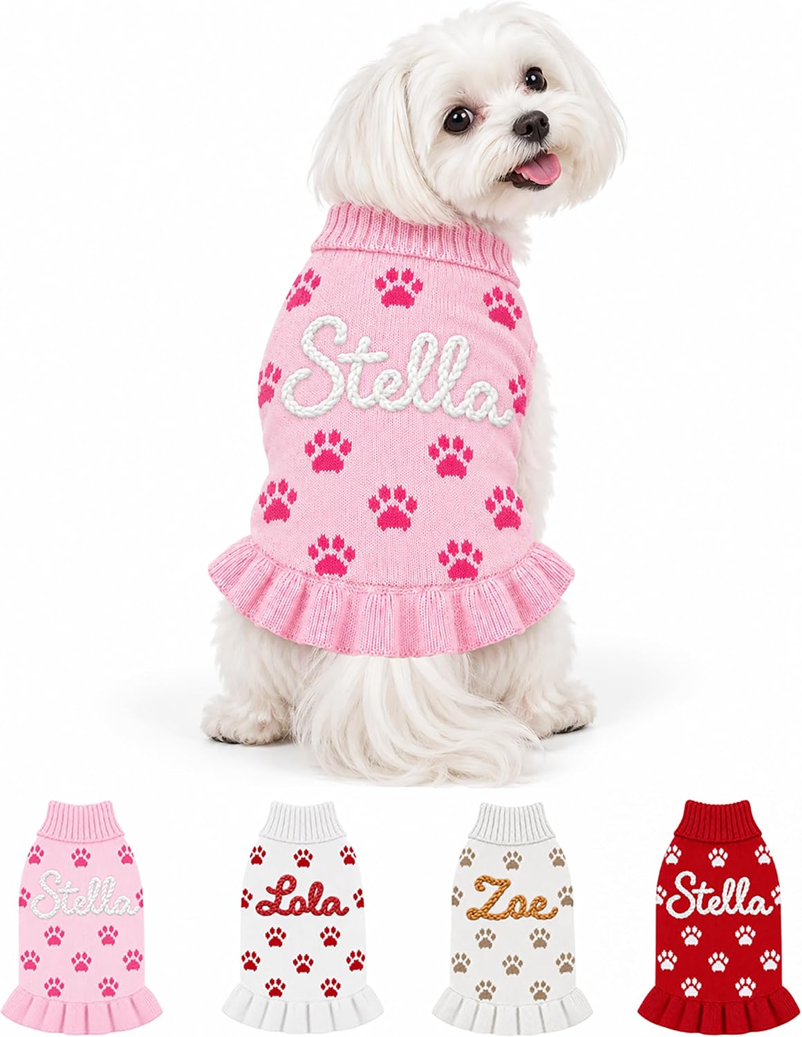 Personalized Dog Dress, Hand-Embroidered Name and Christmas Gift