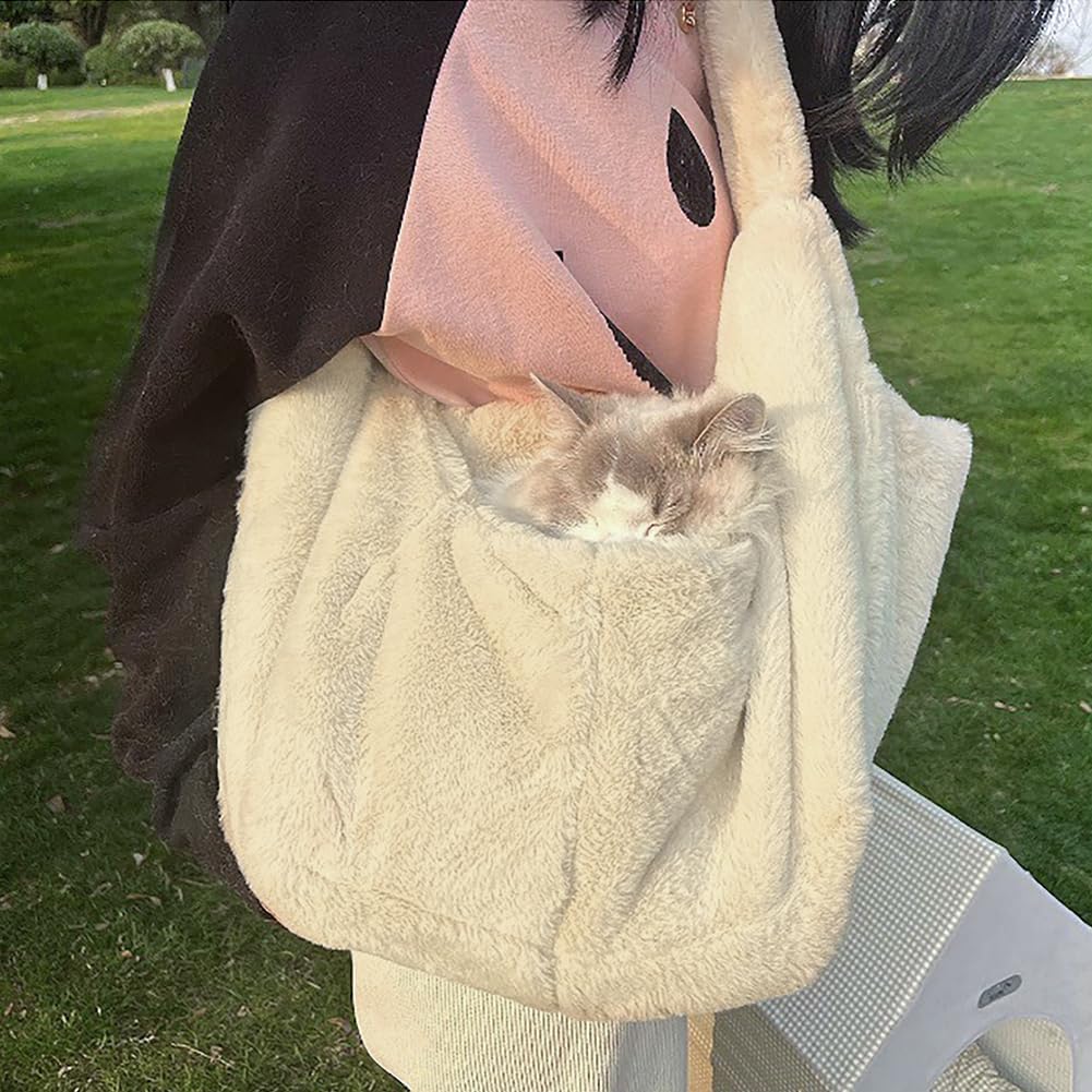 Plush Small Dog Sling Cat Carrier Hands-Free Pet Sling Carrier Shoulder Bag