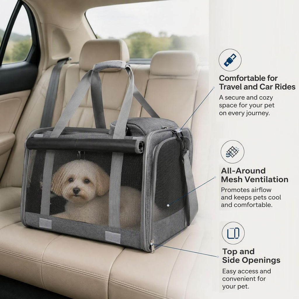 Foldable 600D Oxford Cat Dog Carrier Bag Breathable Mesh (Gray)