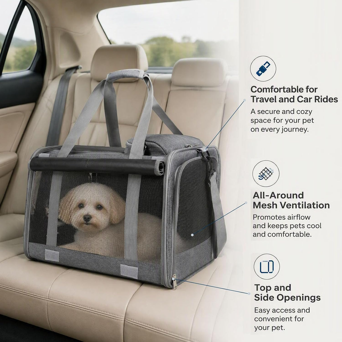 Foldable 600D Oxford Cat Dog Carrier Bag Breathable Mesh (Gray)