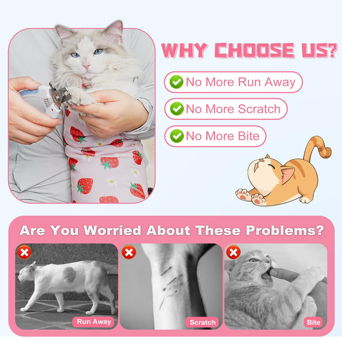 Supet Cat Grooming Wrap for Nail Trimming, Self-Adherent Calm Cat Swaddle