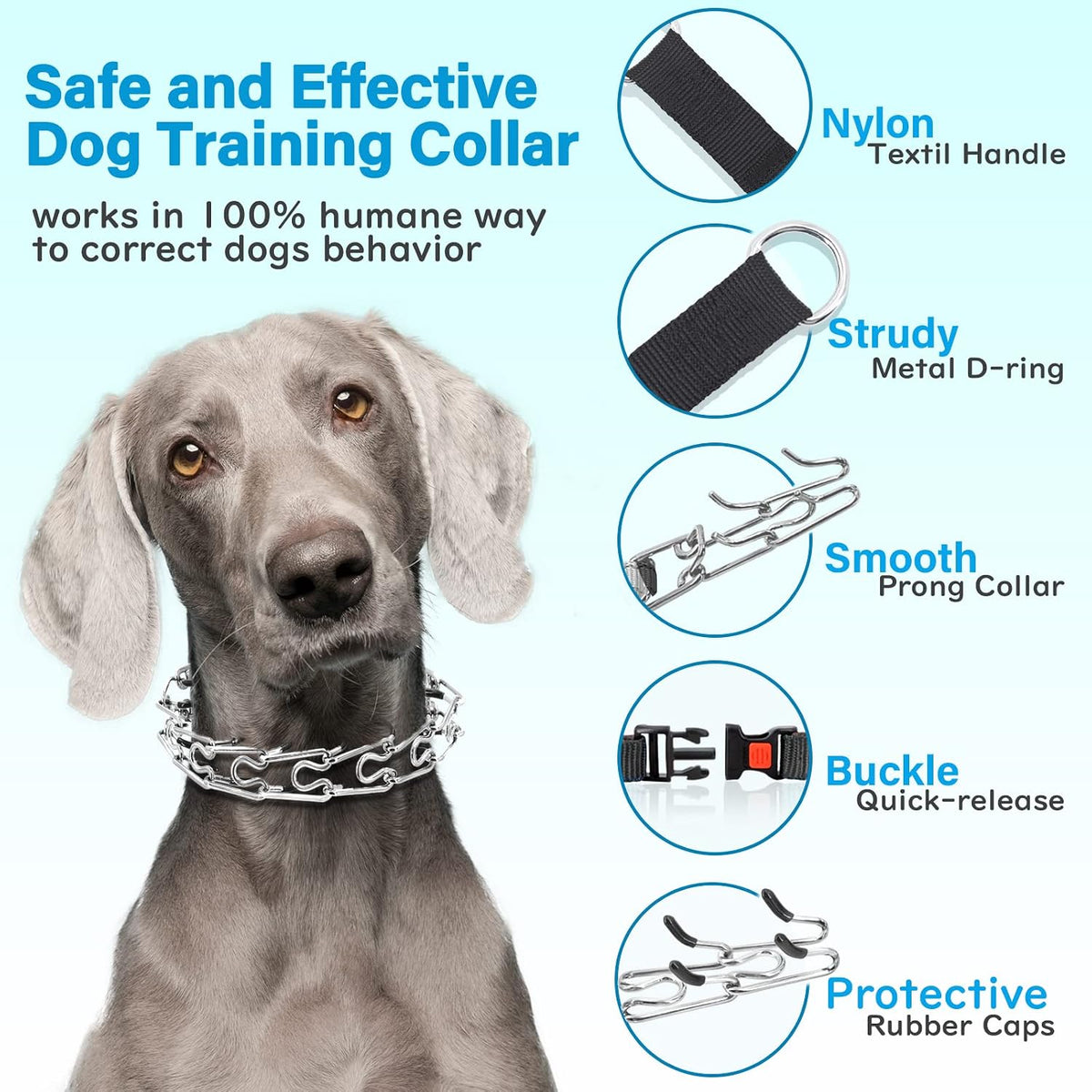 Supet Prong Collar for Dogs, Adjustable Dog Pinch No Pull Training Collar with Quick Release Buckle, Rubber Tips and Ext