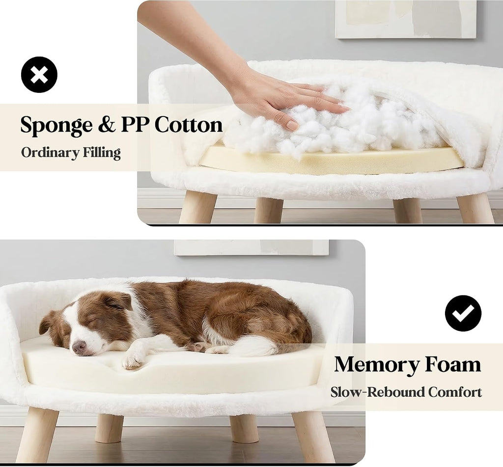 Happy & Polly Cat and Dog Sofa Bed, Cream, Plush, 21 in, Removable Cushion (Large)